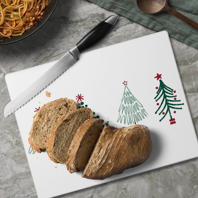 Scandi Christmas 3mm Heat Tolerant Tempered Glass Cutting Board 10” x 8” Manufactured in the USA Dishwasher Safe