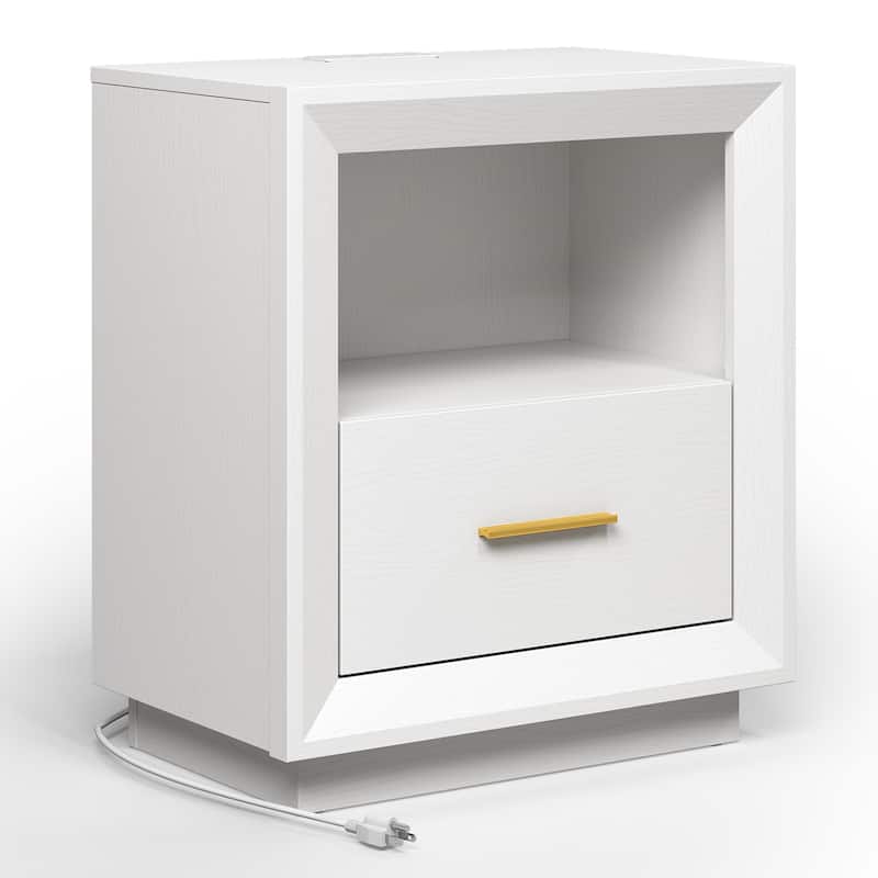 Modern Nightstand with Charging Station - White