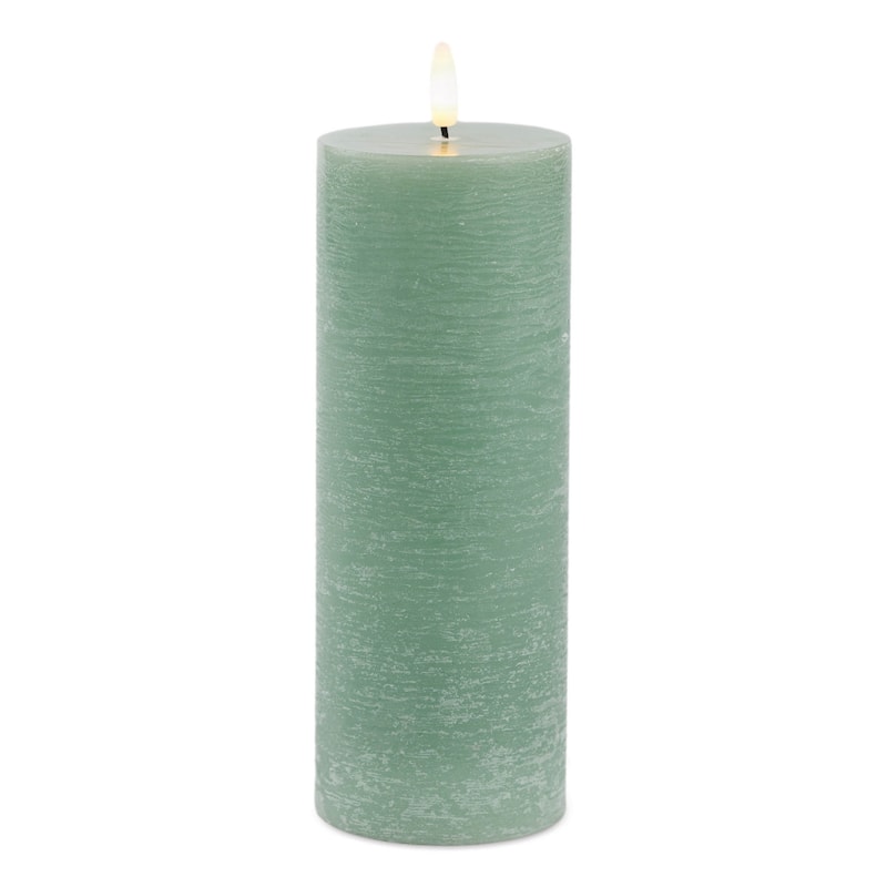 Set of Two Green Flameless Pillar Candles