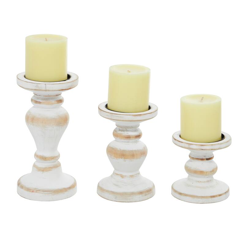 Brown or White Wood Beaded Pillar Candle Holder (Set of 3)