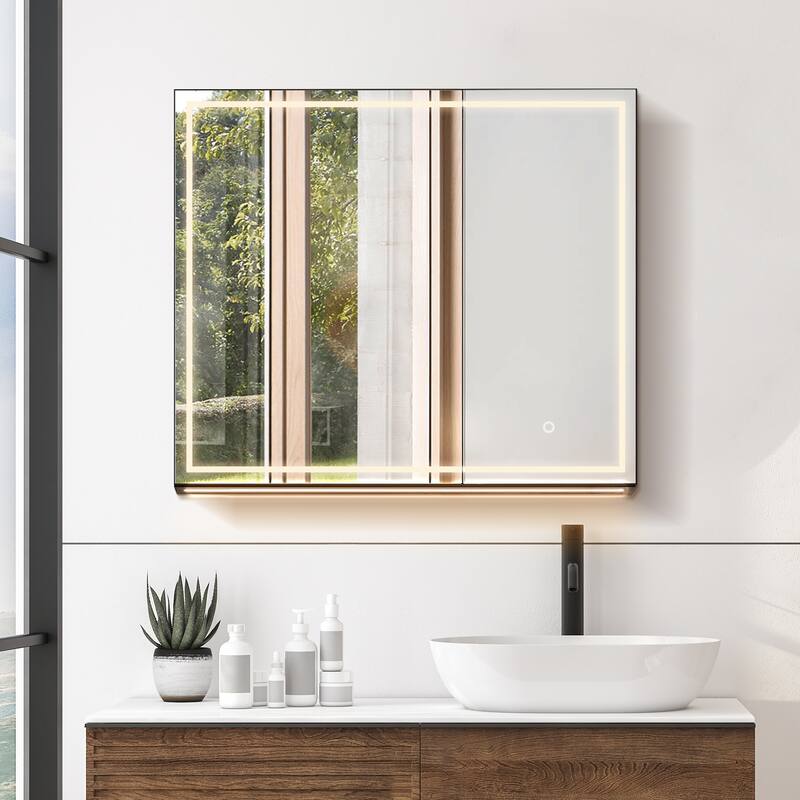 Hesili Rectangular Frameless LED Lighted Bathroom Mirror Medicine Cabinet