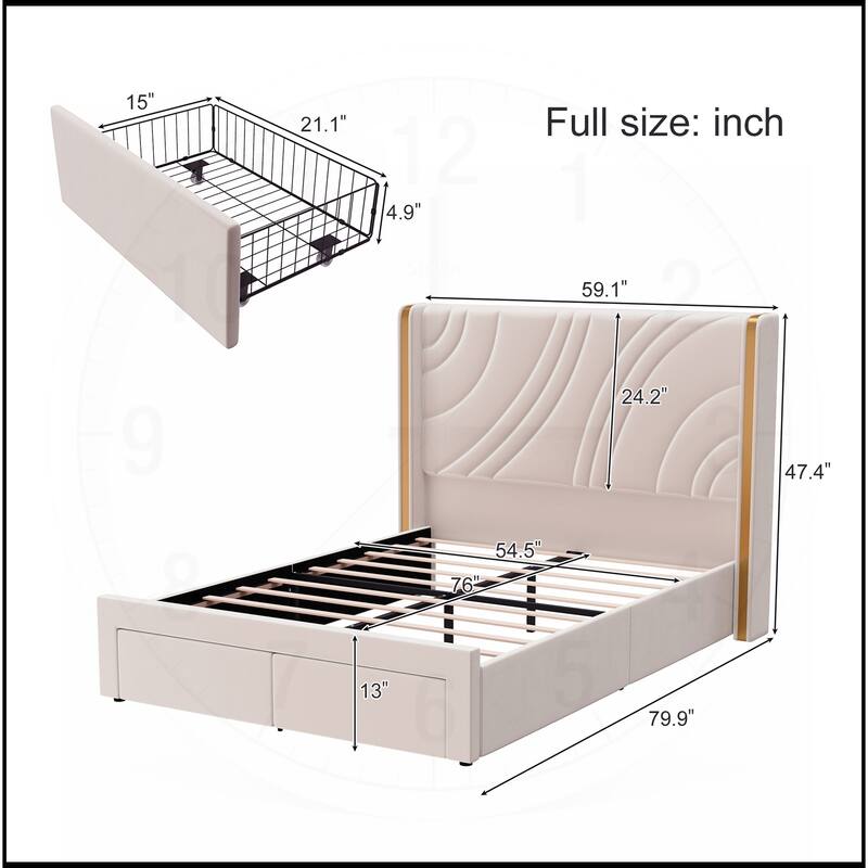 Velvet LED Bed Frame with Storage Drawers
