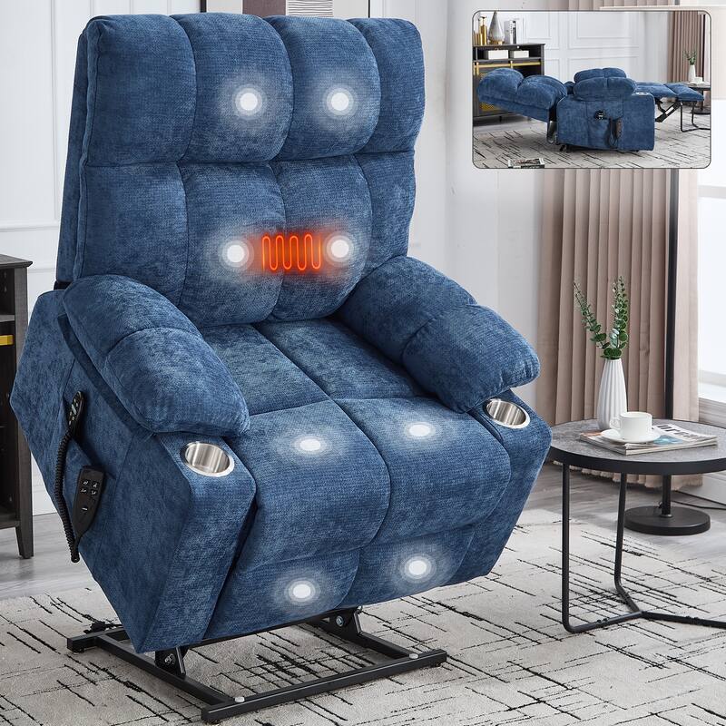 Dual Motor Infinite Position Power Lift Recliner Chair Heavy Duty Motion Mechanism with Massage and Heating, Dual Cup Holders