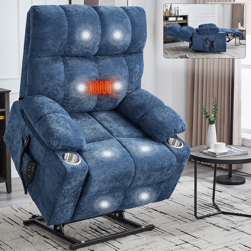 Dual Motor Infinite Position Power Lift Recliner Chair with 8-Point Vibration Massage and Lumbar Heating, Dual Cup Holders