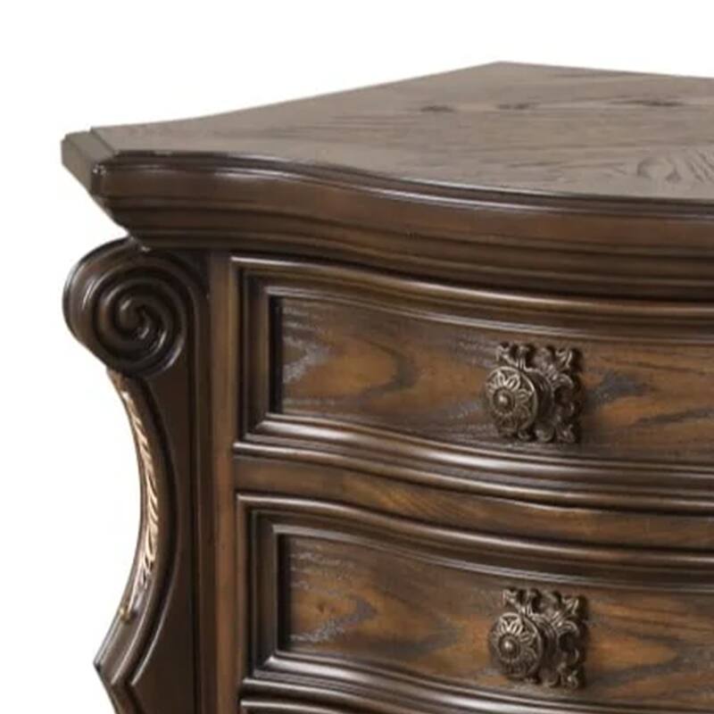 Leova Nightstand, 2 Drawers, USB A-C, 31 Inch Dark Brown Wood