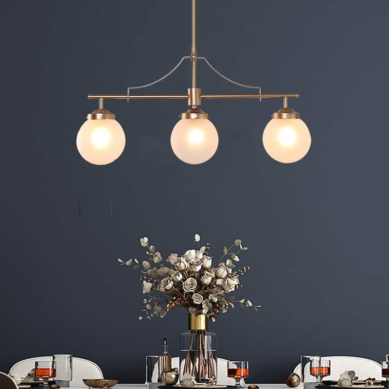 Mid-century Modern Linear Chandelier 3-light Gold Globe Island Pendant Light
