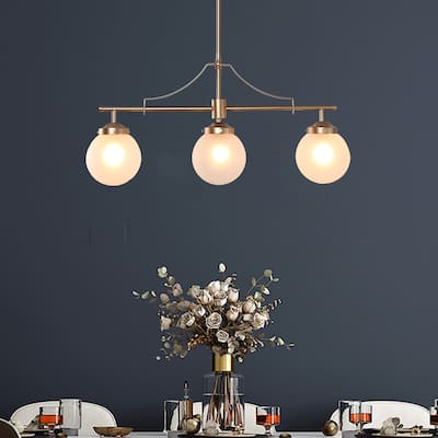 Mid-century Modern Linear Chandelier 3-light Gold Globe Island Pendant Light