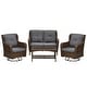 preview thumbnail 2 of 23, Outsunny 4 Piece PE Wicker Patio Furniture Set, Conversation Set with 2 360° Swivel Rocking Armchairs, 1 Loveseat Sofa