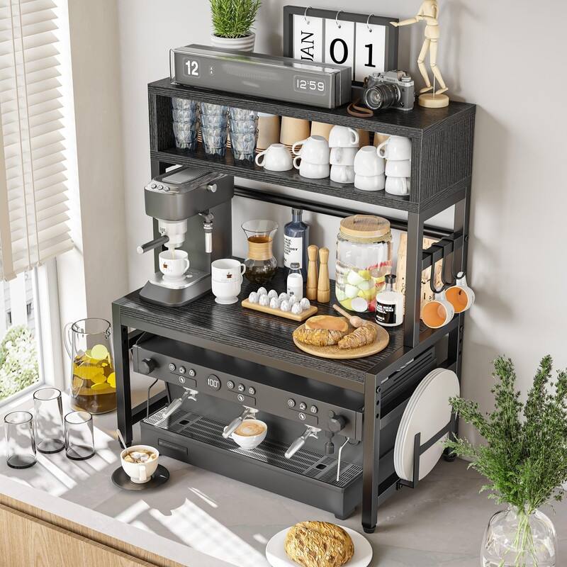 Microwave Stand, Adjustable Microwave Oven Rack Heavy Duty 4-Tier - 13.8"D x 23.6"W x 32.5"H
