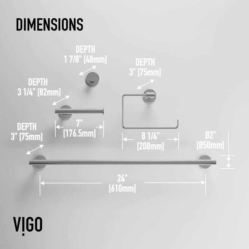 VIGO Elan 4-Piece Bathroom Hardware Accessory Set with 24 in. Towel Bar, Toilet Paper Holder, Hand Towel Holder, Hook