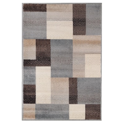 HomeRoots 5' X 8' Grey-Brown Patchwork Power Loom Stain Resistant Area Rug - 6' Round