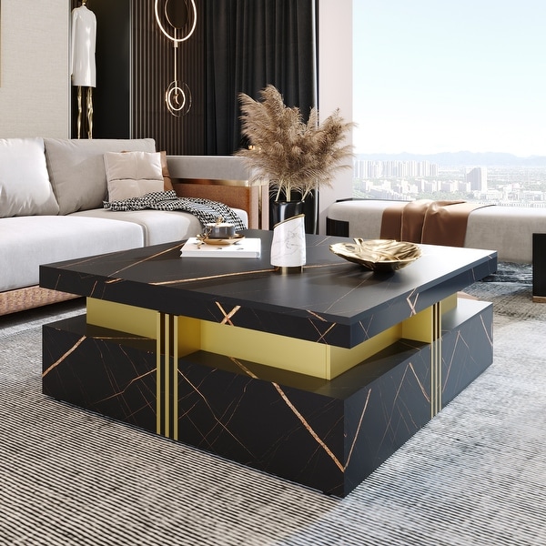 Modern Luxury Square Storage Coffee Table with 4 Drawers Marble Pattern Top Cocktail Table Unique Design Center Table On Sale Bed Bath Beyond 38398322