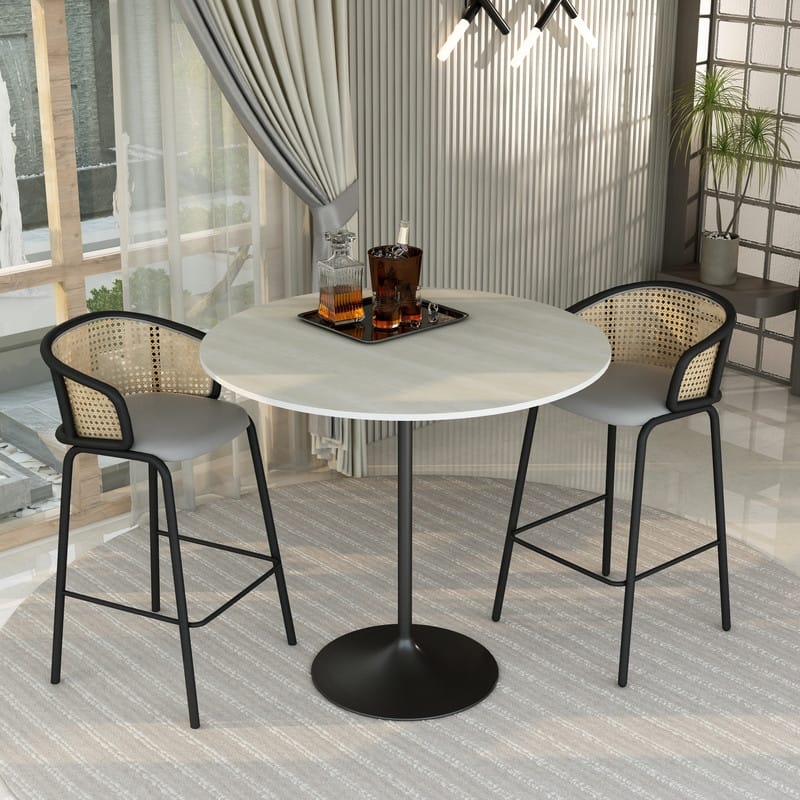 Verve 48" Round Solid Wood Tabletop Dining Table with Black Stainless Steel Base for Dining Room or Apartments