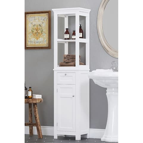 Spirich Home Bathroom Freestanding Storage Cabinet with Two Tier Open Shelves, Tall Slim Tower with Door and Drawer(White)