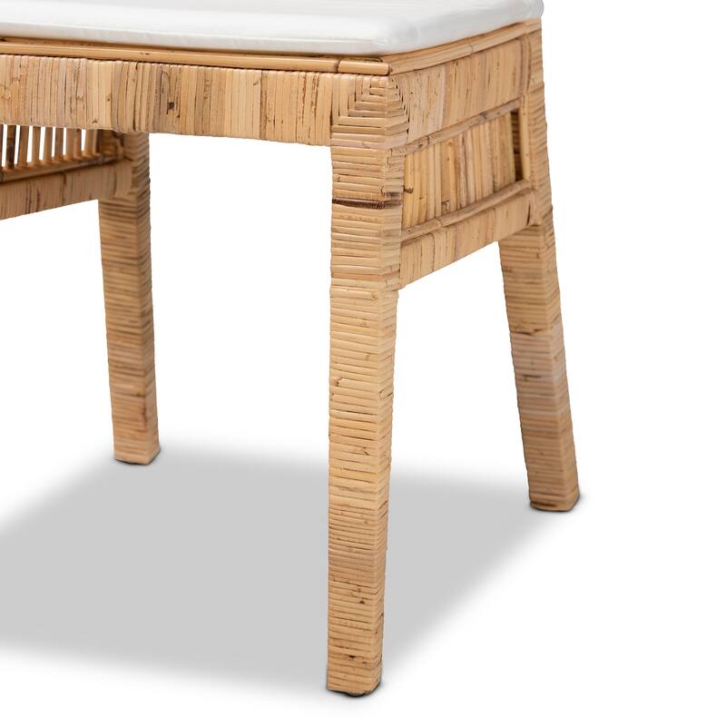 Suci Modern Bohemian Natural Brown Rattan 2-Piece Dining Chair Set