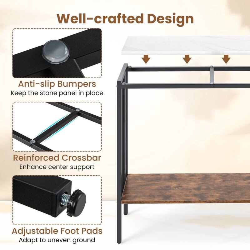36 Inch 2-Tier Narrow Console Table with Sintered Stone Top and Metal Frame for Entry or Living Room - 36" x 12" x 30"