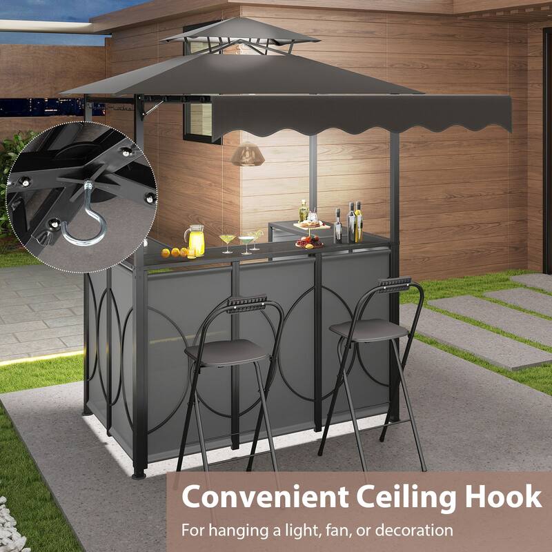 Gymax 3-Piece Outdoor BBQ Canopy w/ Bar Table & 2 Foldable Bar Chairs