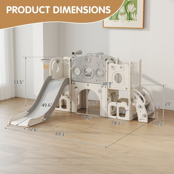 8 in 1 Toddler Slide, Indoor/Outdoor Playset & Slide, Kids Slide for Toddlers Age 1-3, Baby Slide with Basketball Hoop - N/A