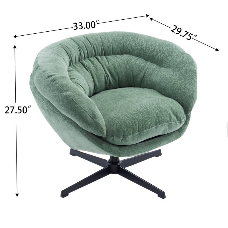 Chenille Upholstered 360° Swivel Club Chair/Accent Chair with Removable Cushion, Round Office Chair with Black Metal Base