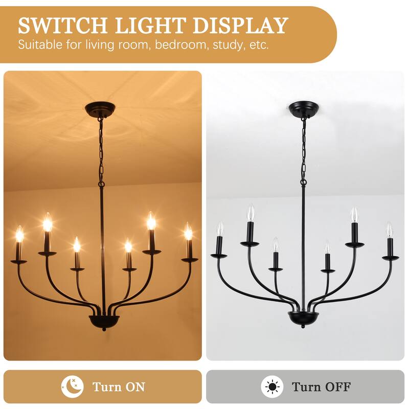 6-Light Farmhouse Candle Chandelier Modern Hanging Lamp for Living Room Kitchen Hallway Entryway - N/A