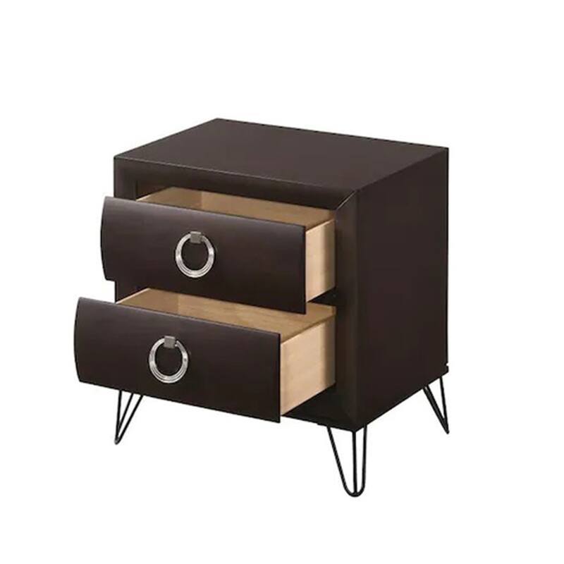 2 Drawers Wooden Nightstand in Dark Merlot Finish