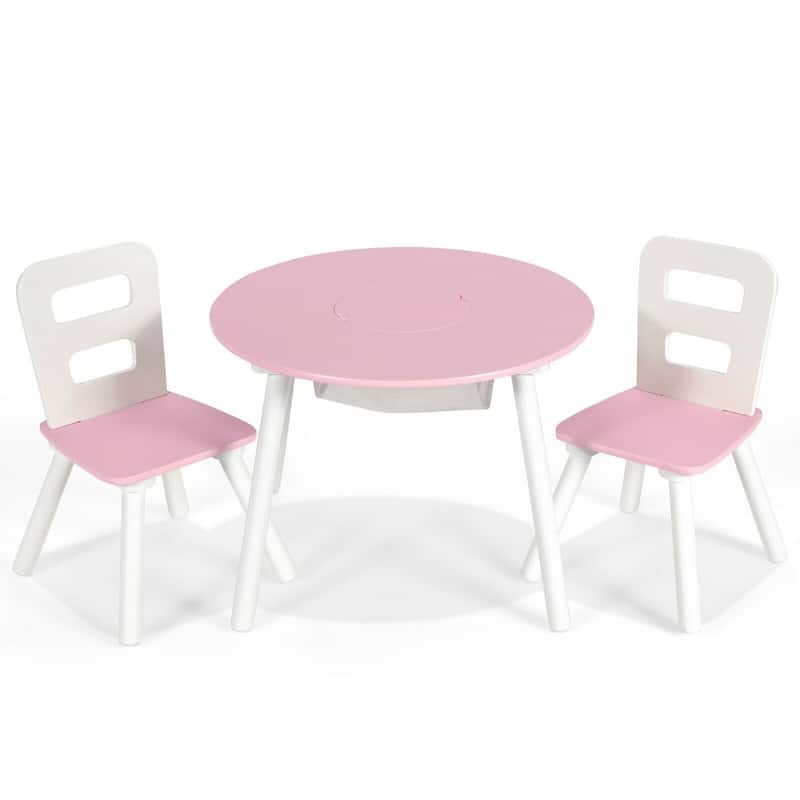 Wood Activity Kids Table and Chair Set with Center Mesh Storage for Snack Time and Homework - 23.5" x 23.5" x 17.5" (L x W x H) - Pink