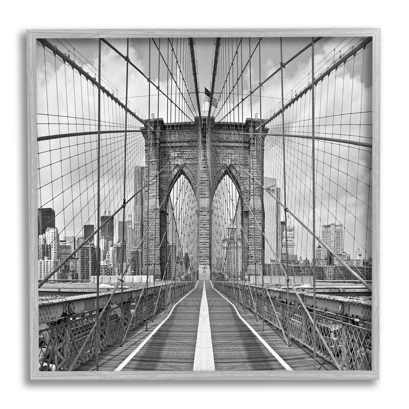 Stupell Brooklyn Bridge Black White Industrial Landscape City Architecture Framed Wall Art