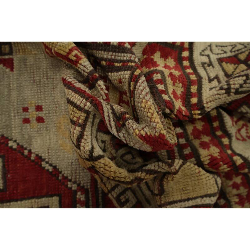 Hand Knotted Oriental 100% Wool Carpet Traditional Tribal Beige & Ivories Kazak Area Rug - 7' 11'' X 4' 11''