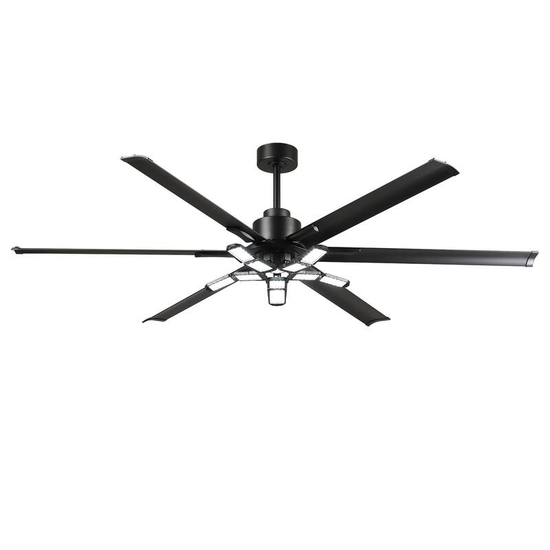72" Industrial Matte Black Garage Large Ceiling Fan with Foldable LED Light and Remote