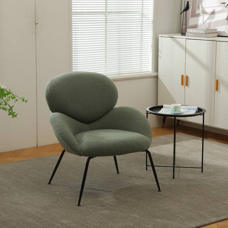 Modern Sherpa Chairs Accent Armchairs for Living Dining Room, Upholstered Chairs with Black Metal Legs, Comfy and Soft Chairs