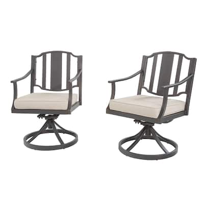 Patio Swivel Dining Chairs, Outdoor Slat Back Chairs with Armrest and Cushion, All-Weather Patio Furniture