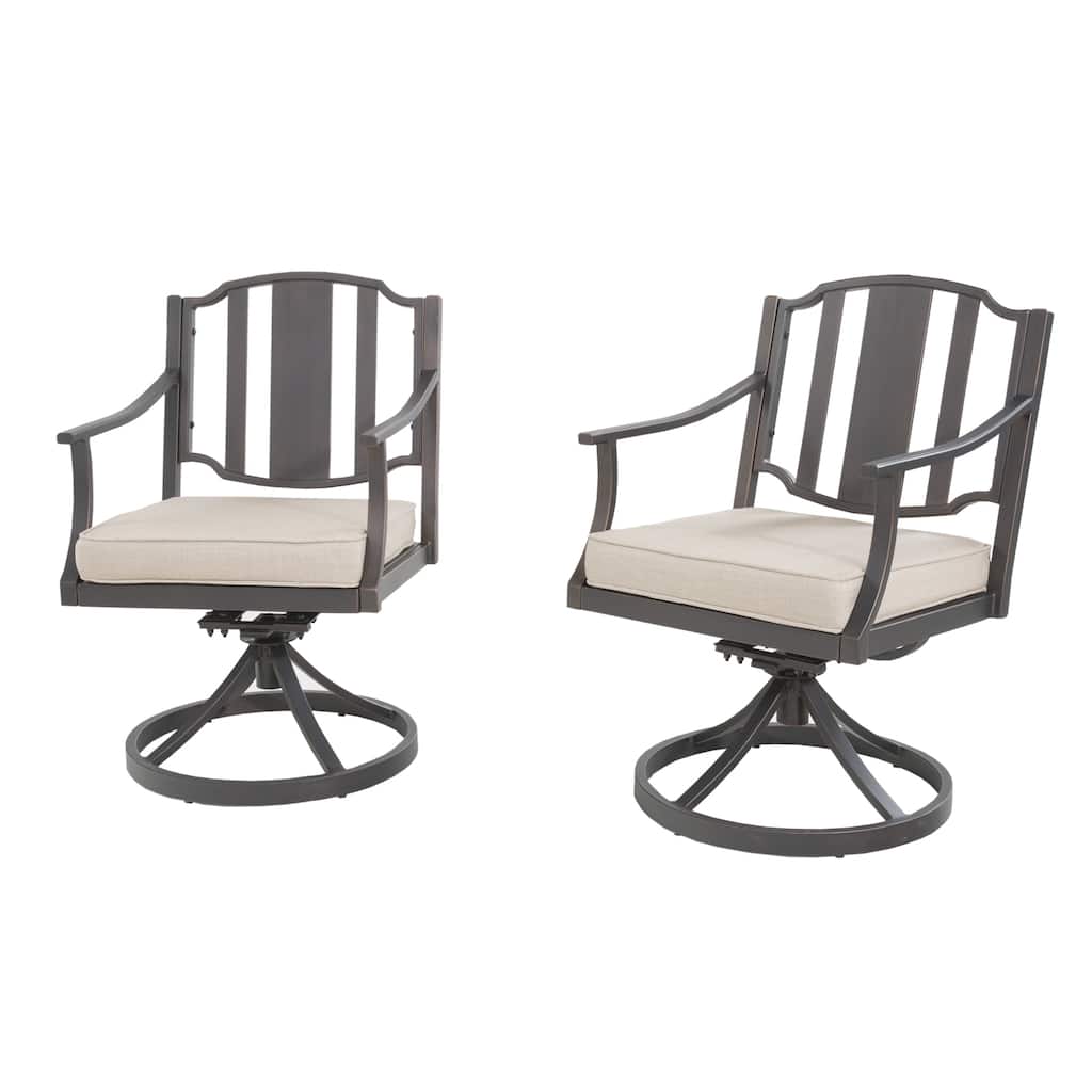 Patio Swivel Dining Chairs, Outdoor Slat Back Chairs with Armrest and Cushion, All-Weather Patio Furniture