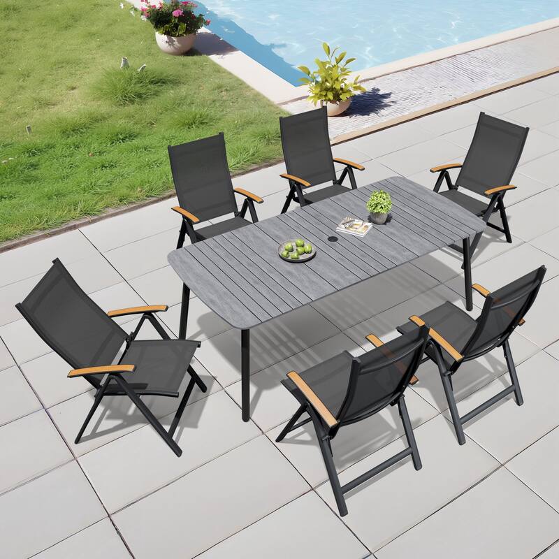 Outdoor 7/9-Piece Patio Dining Set Aluminum Dining Table and Folding Chairs - Grey Table - 81.5 inches