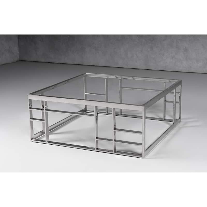 Modrest Stephen Modern Glass & Stainless Steel Square Coffee Table