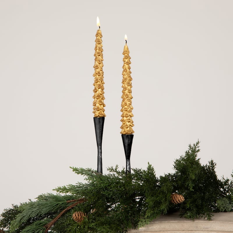 Unscented Tree Shaped Taper Candles, Set Of 2
