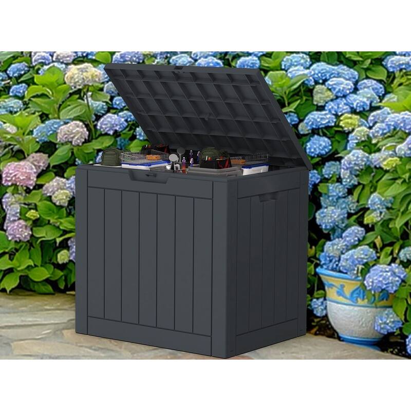30 Gallon Outdoor Storage Box with Woodgrain or Rattan Effect /Durable, Weatherproof, UV Protected, Easy to Assemble - 30GAL