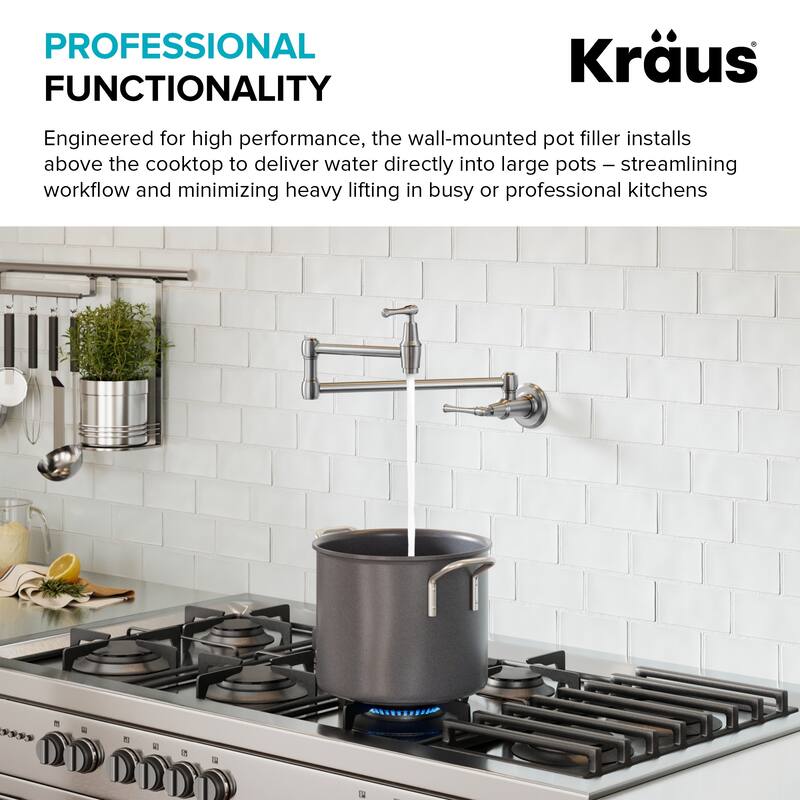 KRAUS Allyn Wall Mount Pot Filler Kitchen Faucet with Retractable Arm