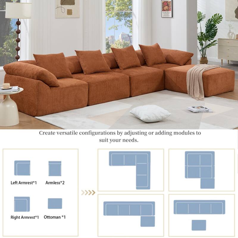 GDFStudio - Chenille L-Shaped Modular 5-Seater Sectional Sofa with Ottoman