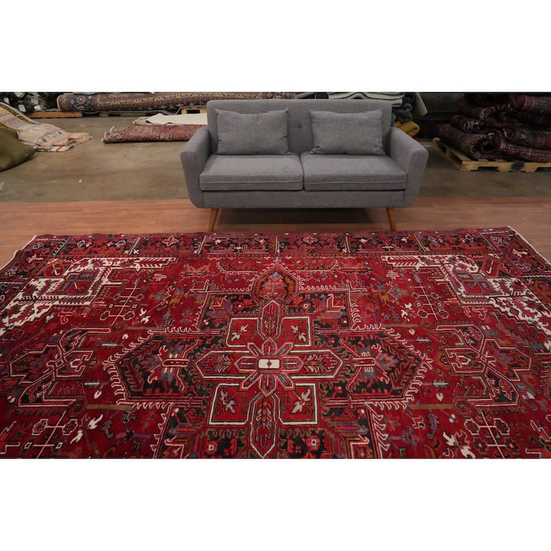 Hand Knotted Oriental 100% Wool Carpet Traditional Medallion Red Heriz Area Rug - 11' 8'' X 8' 8''