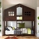 preview thumbnail 2 of 14, Stylish Twin Over Twin Wood House Shaped Bunk Bed With Built-in Ladder and Guardrail, Solid Construction, Espresso