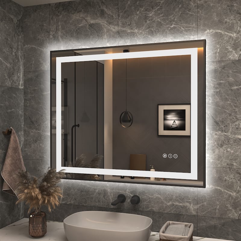 Framed Front & Back LED Lighted Anti-Fog Tempered Glass Wall Bathroom Vanity Mirror - 36" x 30"