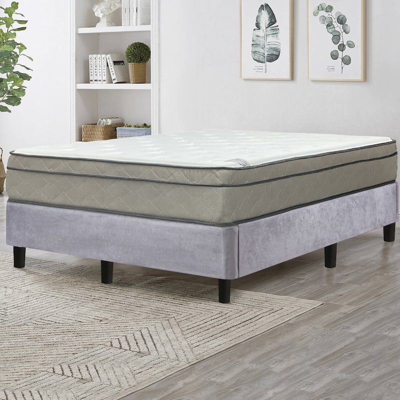 Onetan Mattress and Platfrom Bed Set, 13-Inch Ultra Plush Euro Top Hybrid Mattress and 13" Wood Premium Platform Bed