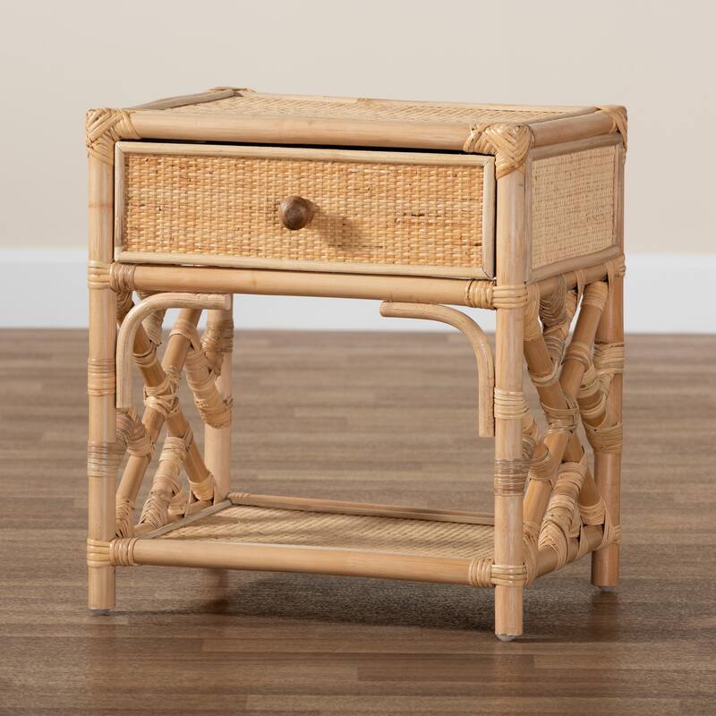 Camara Modern Bohemian Natural Brown Rattan Single-Drawer Nightstand