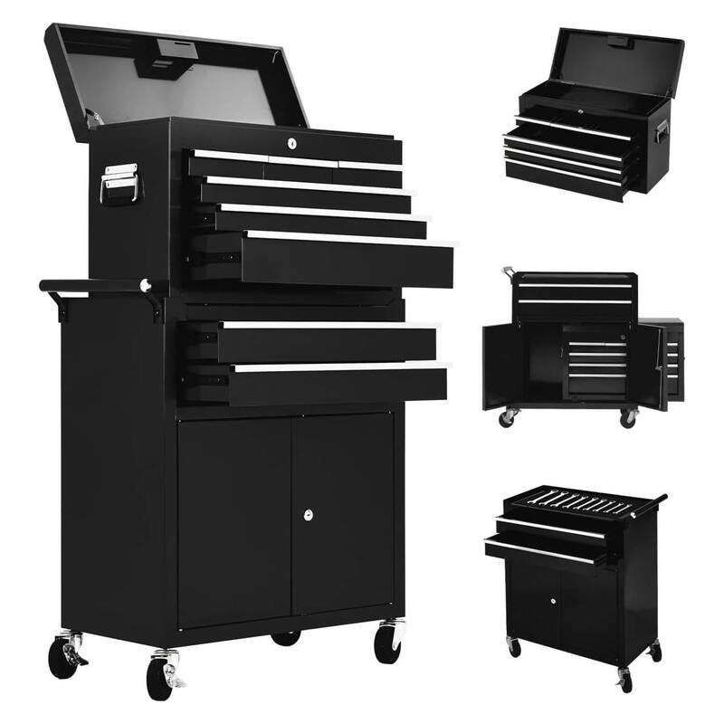 8-Drawer Rolling Tool Chest with Wheels for Workshop Garage - N/A - Black
