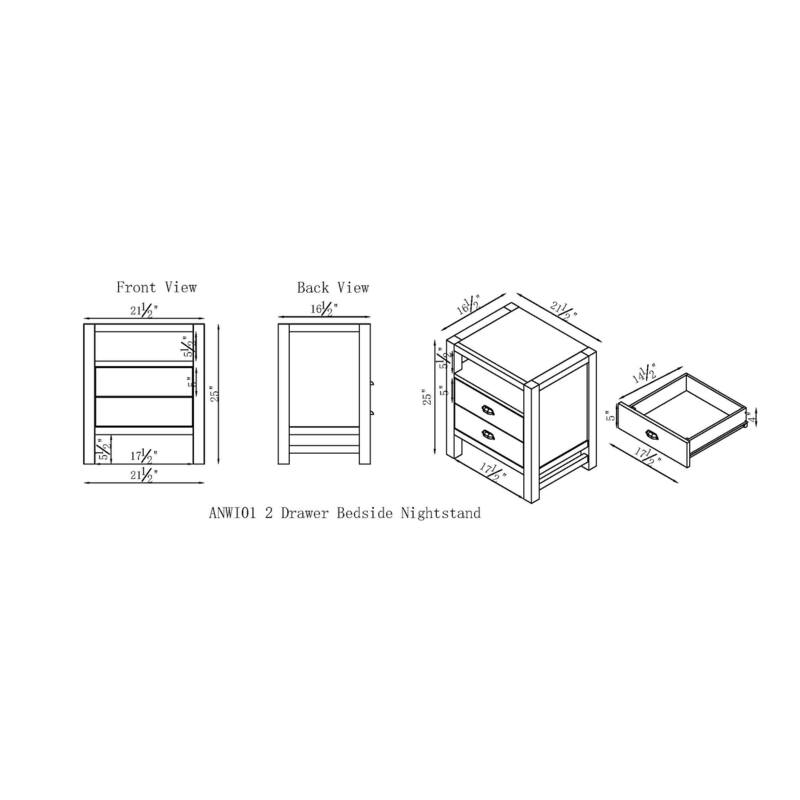 Windsor 2-Drawer Wood Nightstand