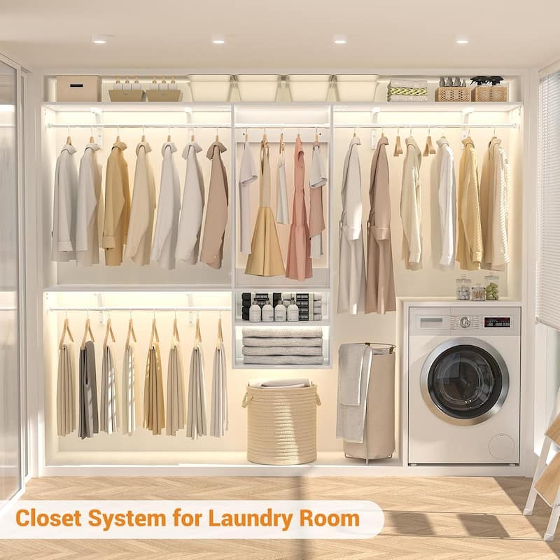 Rackcog 96'' Hanging Closet System with 3 Shelving Towers and 3 Hanging Rods,Wall-Mounted Walk-in Closet Organizer