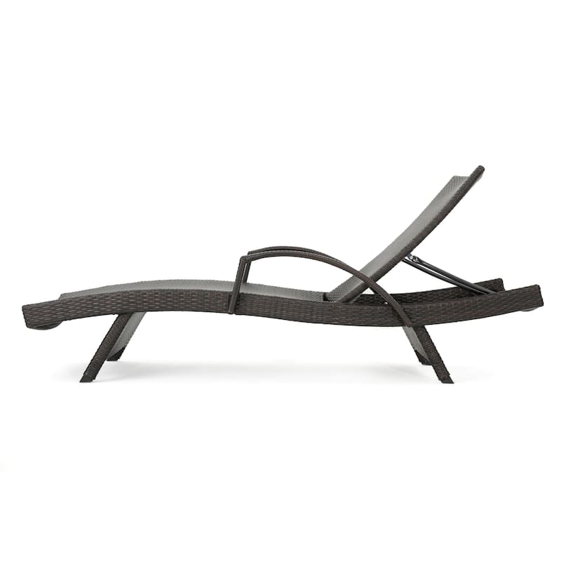 Roomfitters PE Wicker Chaise Lounge with Arm for Outdoor Relaxation, Adjustable Backrest, Stylish Patio Furniture