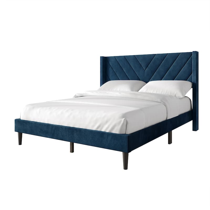 CraftPorch Sophisticated Wingback Upholstered Velvet Bed