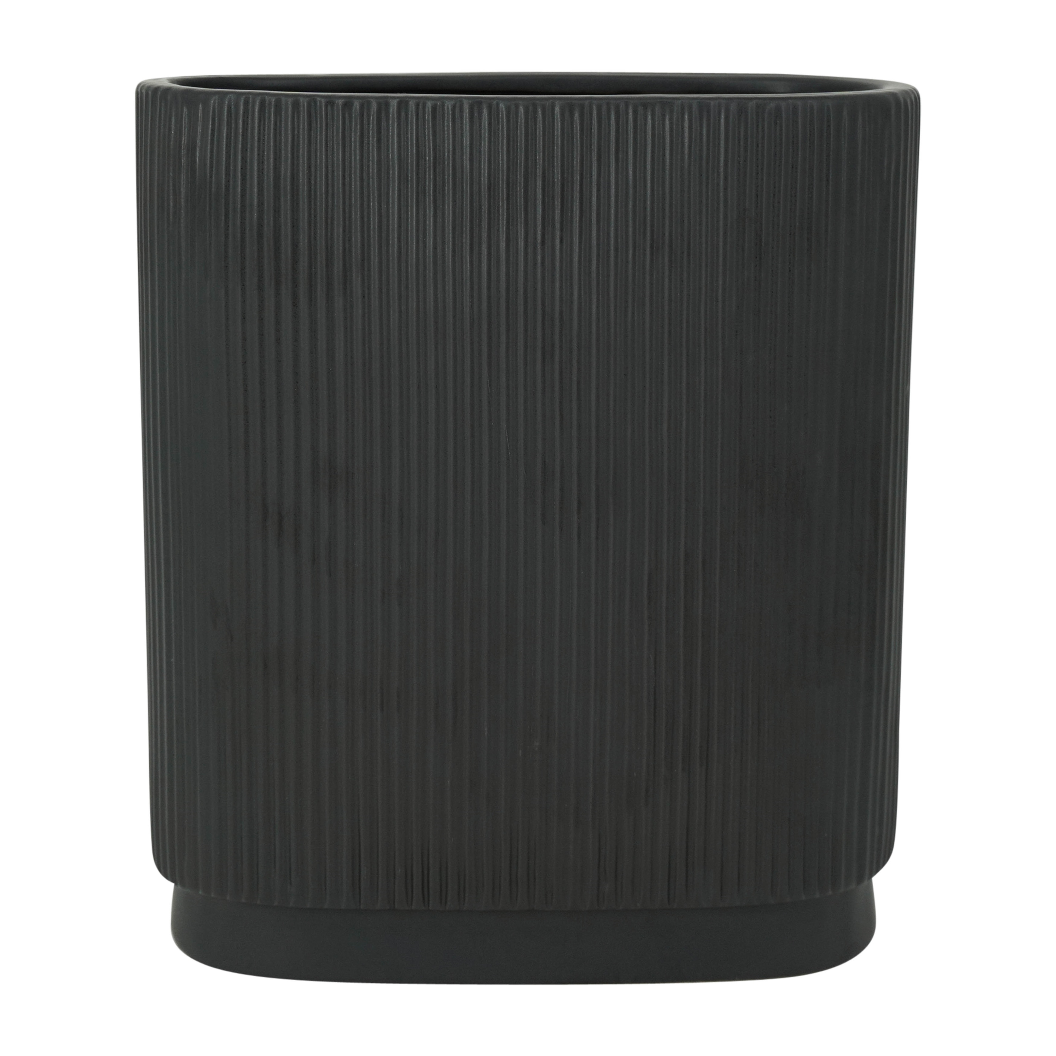 Ceramic Modern Ridged Decorative Vase - Black, 8"