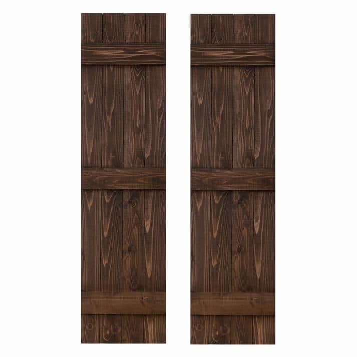 Traditional Board & Batten Exterior Shutters Pair - 72" - Coffee Brown